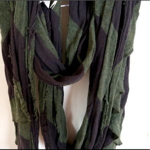 Free People Olive Green & Charcoal Striped Scarf
